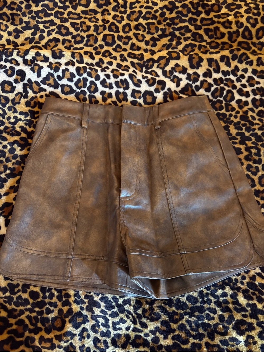 Love Riche Brown High-Waist Faux Leather Shorts